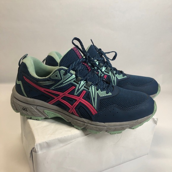 Asics Gel-Venture 8 Trail Running Shoes Wide Fit Navy Pink Green US 10‎ - Picture 1 of 11
